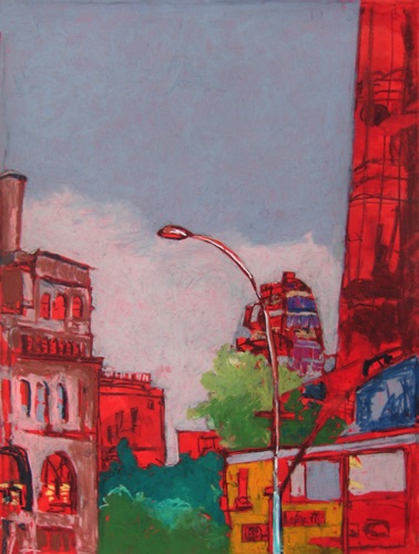 Red Hot Astor Place (on loan); 
charcoal oil pastel watercolor on paper; 24 x 18"
